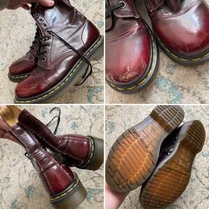 Doc DR MARTENS $180 Women's sz 7 Vegan Cherry Red 14585 8 Eye Arcadia Boots